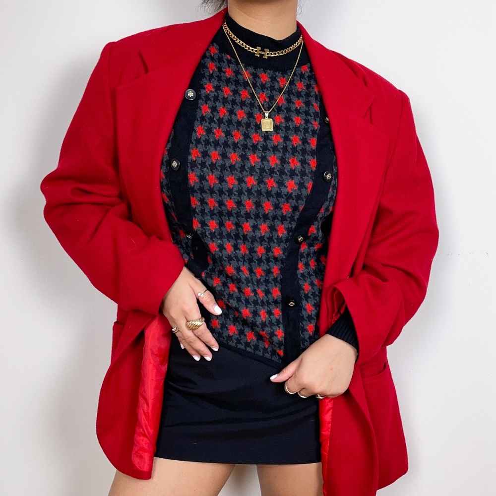 Mock Neck Houndstooth Pullover